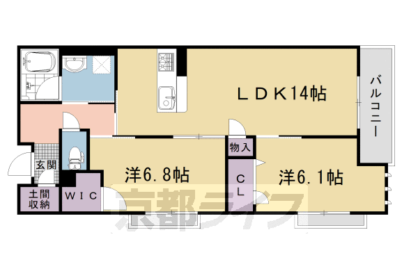 2LDK：洋6.1×洋6.8×LDK14(65.17㎡)