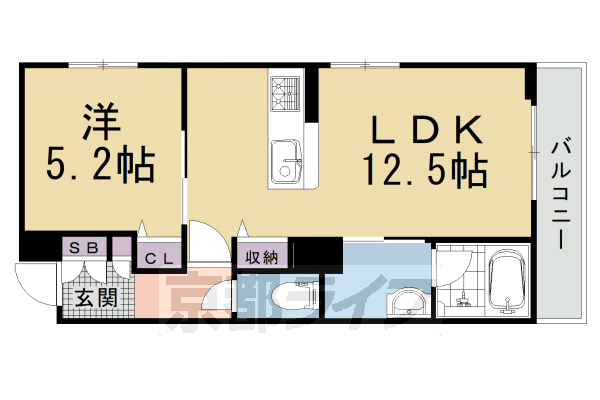 1LDK：洋5.2×LDK12.5(42.72㎡)