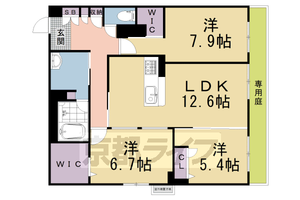 3LDK：洋7.9×洋5.4×洋6.7×LDK12.6(81.92㎡)