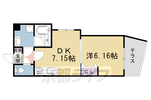 1DK：洋6.16×DK7.15(31.51㎡)