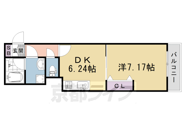 1DK：洋7.17×DK6.24(34.1㎡)
