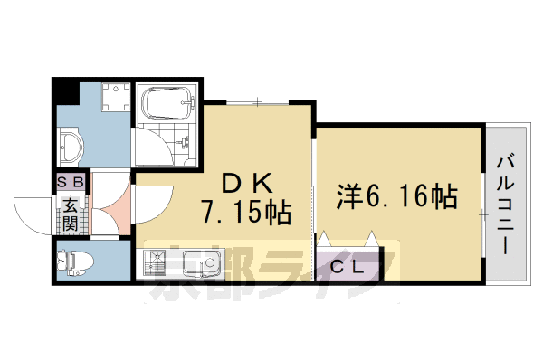 1DK：洋6.16×DK7.15(31.51㎡)