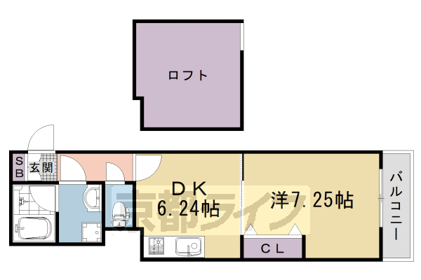 1DK：洋7.25×DK6.24×ロフト6(34.1㎡)