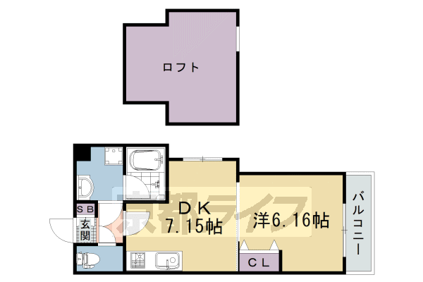 1DK：洋6.16×DK7.15×ロフト7(31.51㎡)