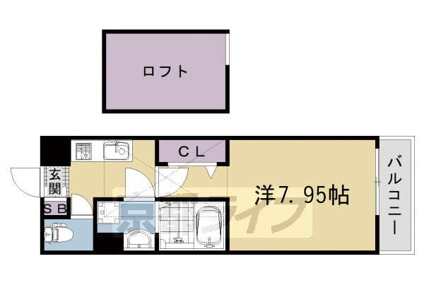 1K：洋7.95×K2×ロフト4(25.28㎡)