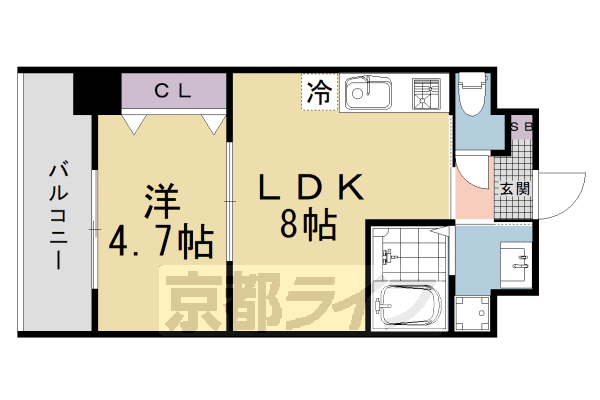 ■1LDK:洋4.7×LDK8(30.24 ㎡)