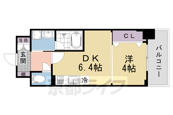 1DK：洋4×DK6.4(28.56㎡)