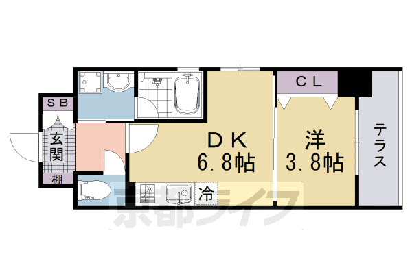 1DK：洋3.8×DK6.8(29.05㎡)