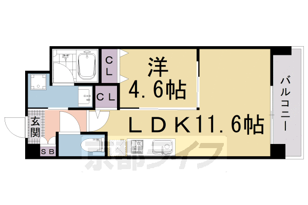 1LDK：洋4.6×LDK11.6（38.38㎡）