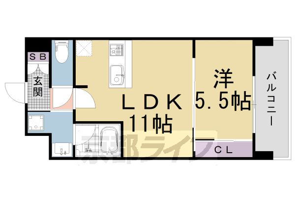 1LDK：洋5.5×LDK11（38.38㎡）
