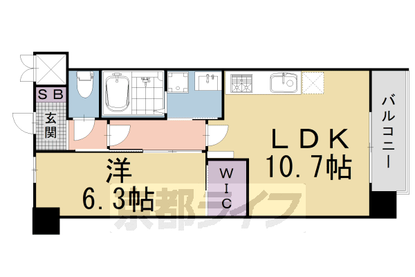 1LDK：洋6.3×LDK10.7（42.69㎡）