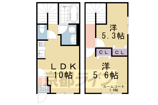 2LDK：洋5.6×洋5.3×LDK10(55.14㎡)