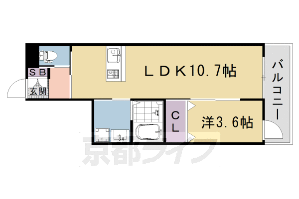 1LDK:洋3.6×LDK10.7(34.9㎡)