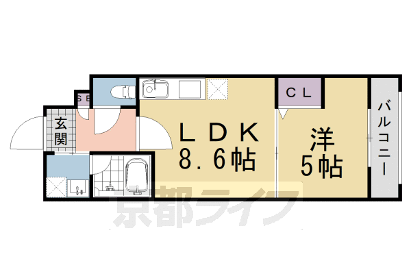 1LDK:洋5×LDK8.6(30.97㎡)