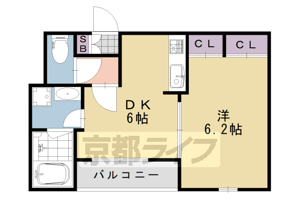 1DK:洋6.2×DK6(29.75㎡)