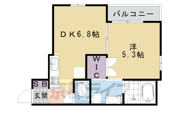 1DK:洋5.3×DK6.8(29.03㎡)
