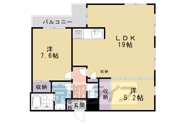 2LDK：洋5.2×洋7.6×LDK19(73.42㎡)