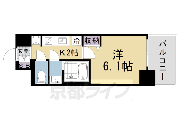 ■1K：洋6.1×K2(22.8 ㎡)