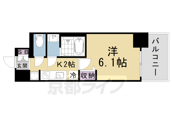 ■1K：洋6.1×K2(22.8 ㎡)