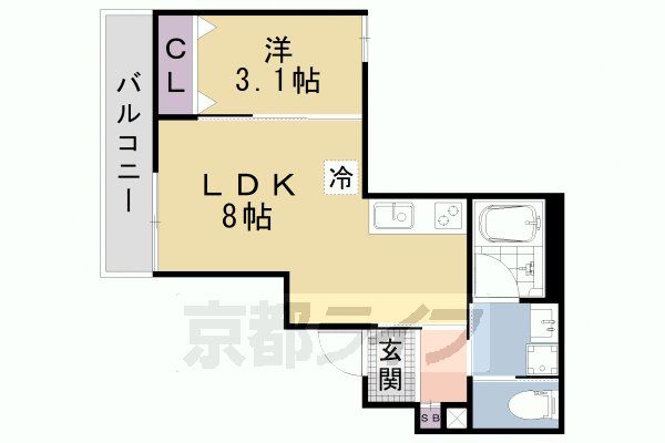 1LDK：洋3.1×LDK8(28.83㎡)
