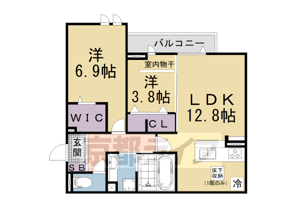 2LDK:洋6.9×洋3.8×LDK12.8(56.46㎡)