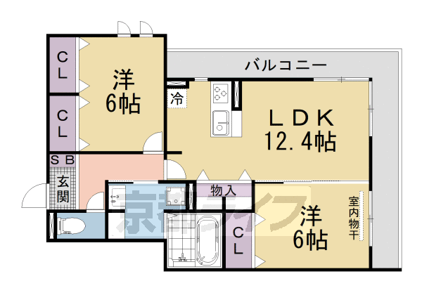 2LDK:洋6×洋6×LDK12.4(61.58㎡)