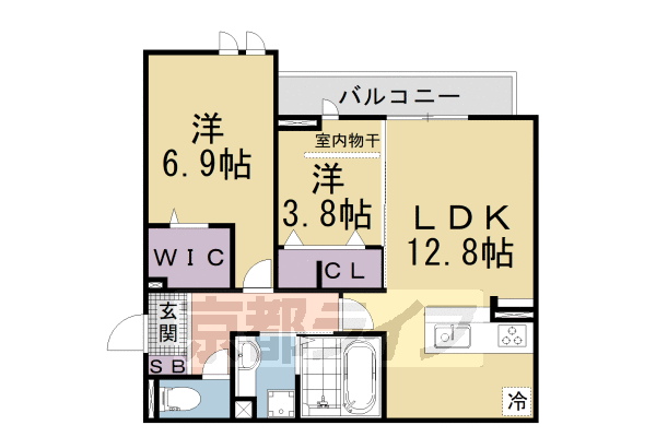 2LDK:洋6.9×洋3.8×LDK12.8(56.46㎡)