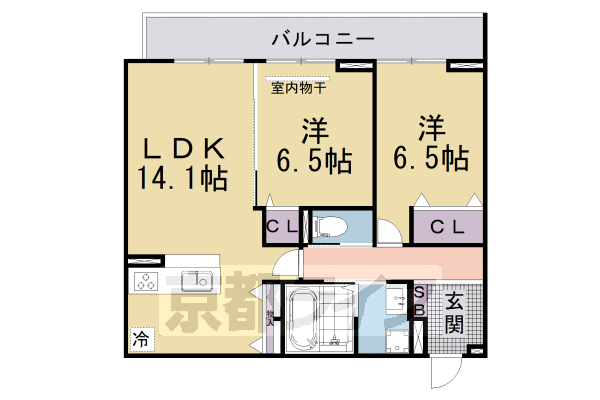 2LDK:洋6.5×洋6.5×LDK14.1(63.24㎡)