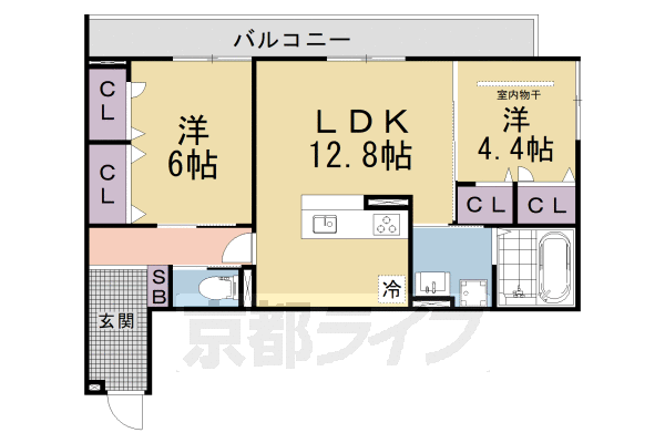 2LDK:洋6×洋4.4×LDK12.8(60.2㎡)