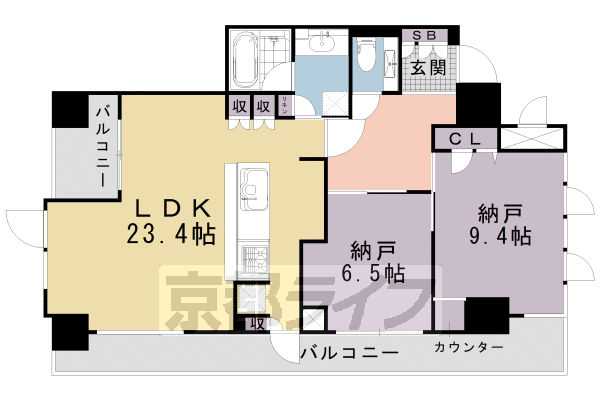 2LDK：納6.5×納9.4×LDK23.4(86.63㎡)