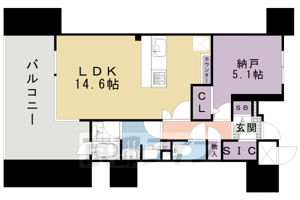 1LDK：納5.1×LDK14.6(49.27㎡)