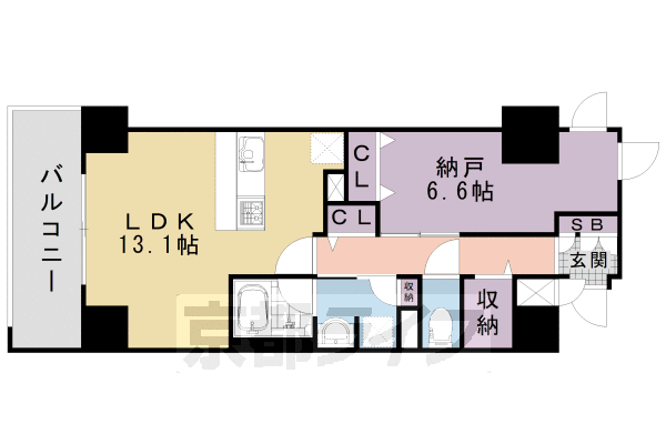 1LDK：納5.6×LDK13.1(52.2㎡)