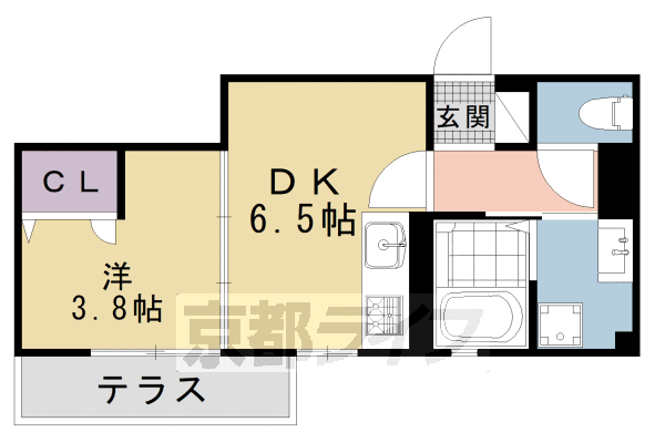 1DK：洋3.8×DK6.5(27.73㎡)