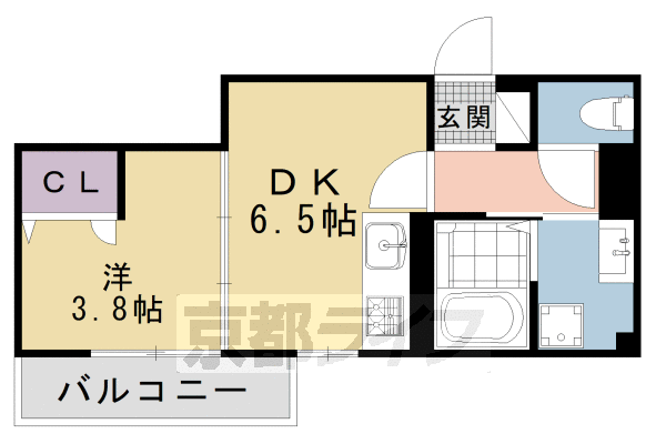 1DK：洋3.8×DK6.5(27.73㎡)