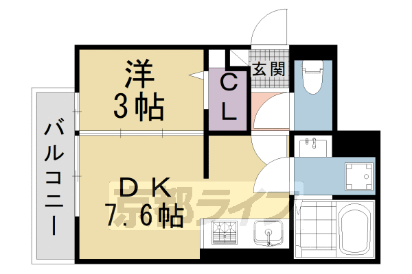 1DK：洋3×DK7.6(27.82㎡)