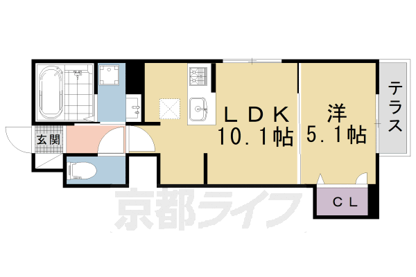 1LDK：洋5.1×LDK10.1(37.44㎡)