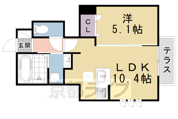 1LDK：洋5.1×LDK10.4(37.38㎡)