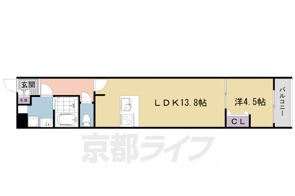 1LDK：洋4.5×LDK13.8(44.7㎡)