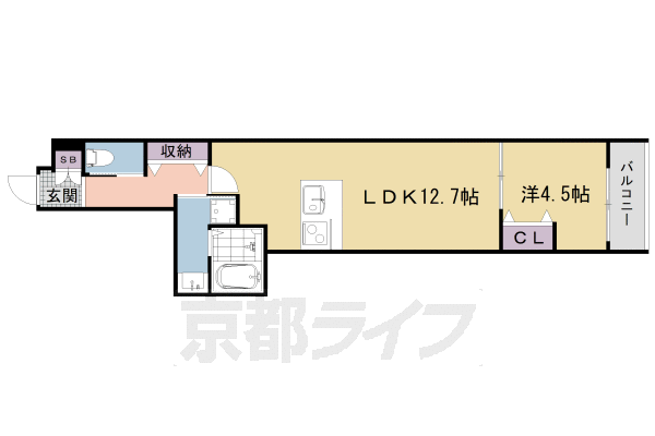 1LDK：洋4.5×LDK12.7(43.8㎡)