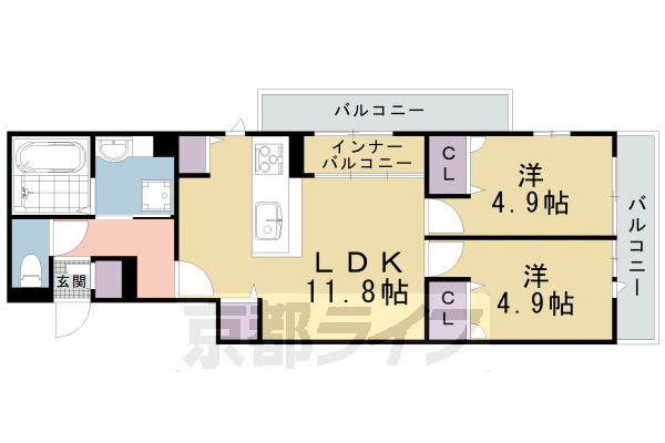 2LDK：洋4.9×洋4.9×LDK11.8（56.51㎡）