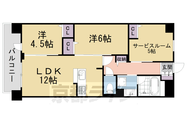 2SLDK：洋6×洋4.5×納5×LDK12(61.39㎡)