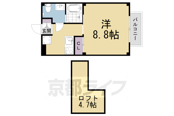 ■1K：洋8.8×K2×ロフト3(25.83 ㎡)