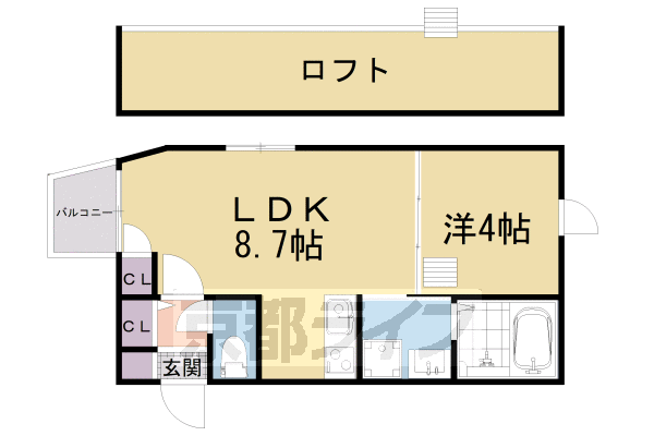 1LDK：洋4×LDK8.7×ロフト5.8（38.26㎡）
