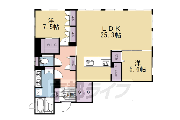 ■2LDK：洋7.5×洋5.6×LDK25.3(95.27 ㎡)