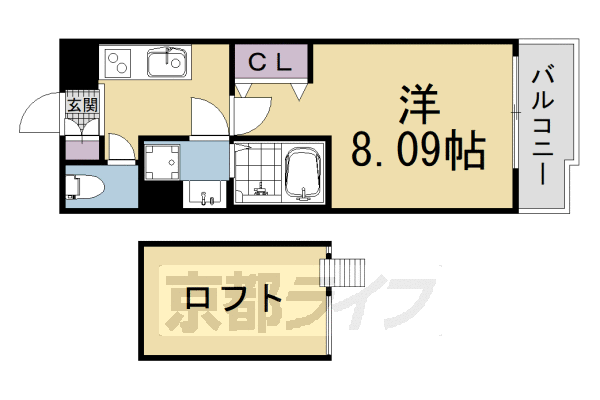 1K：洋8.09×K3×ロフト3.5(25.19㎡)