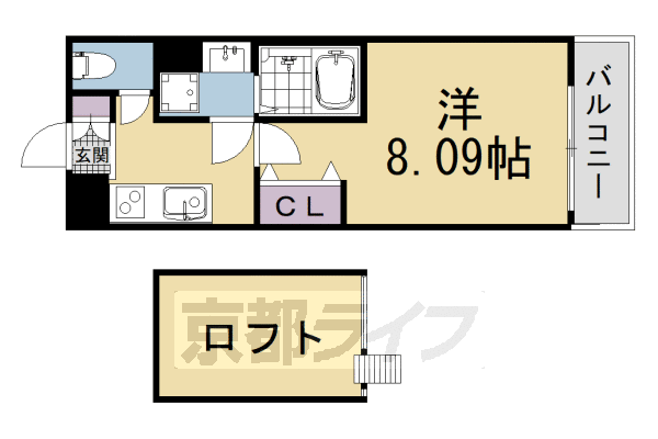 1K：洋8.09×K3×ロフト3.5(25.19㎡)
