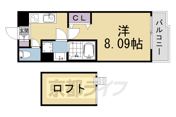 1K：洋8.09×K3×ロフト3.5(25.19㎡)