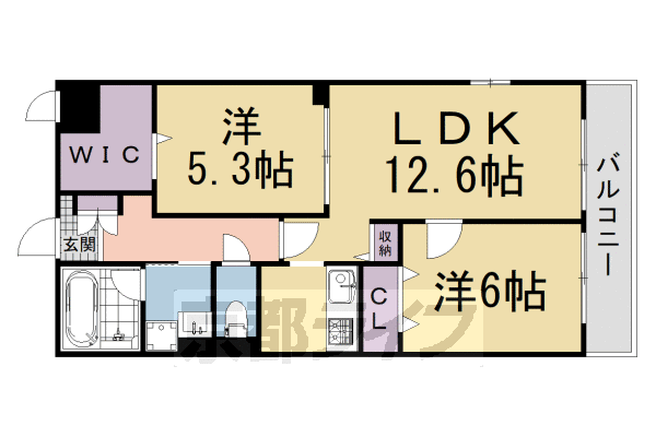 2LDK：洋6×洋5.3×LDK12.6(58.82㎡)