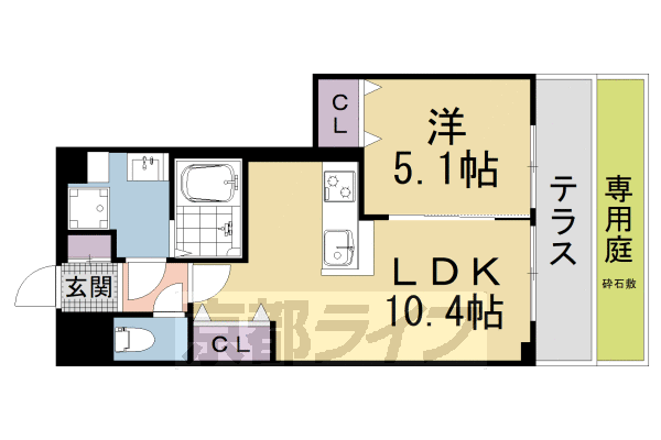 ■1LDK：洋5.1×LDK10.4(37.91 ㎡)