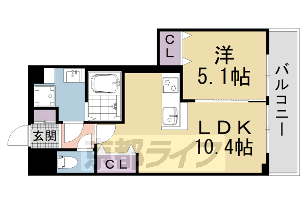 ■1LDK：洋5.1×LDK10.4(37.91 ㎡)